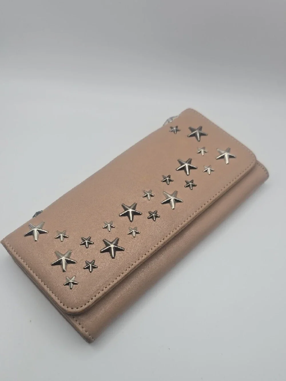 Jimmy Choo Beige Wallet with Silver Star Studs